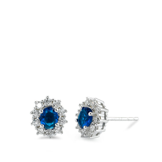 Stud earrings Silver Synthetic sapphire Rhodium plated