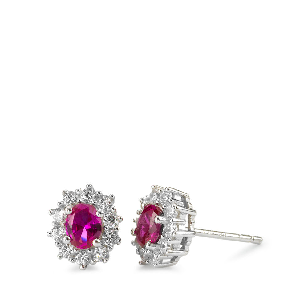 Stud earrings Silver synthetic ruby Rhodium plated