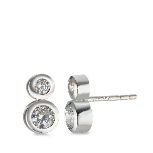 Stud earrings Silver Zirconia 4 Stones Rhodium plated