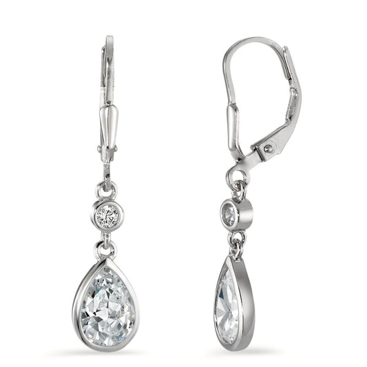 Drop Earrings Silver Zirconia White, 2 Stones, drops, Zirconia White, 2 Stones Rhodium plated