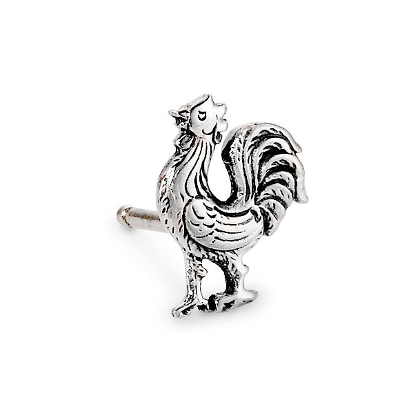 Single stud earring Silver Patinated Rooster