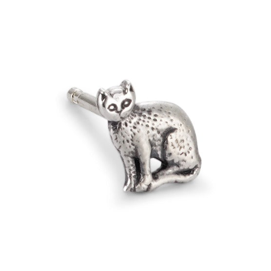 Single stud earring Silver Patinated Cat