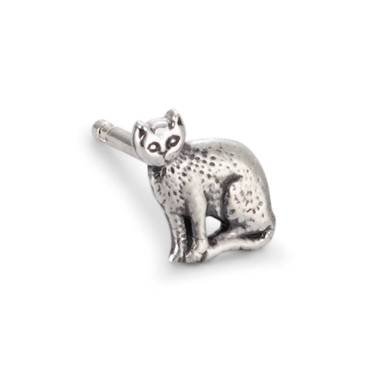 Single stud earring Silver Patinated Cat