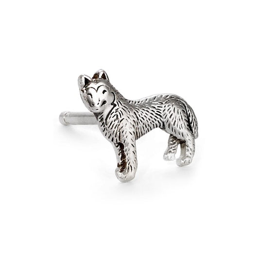 Single stud earring Silver Patinated Dog