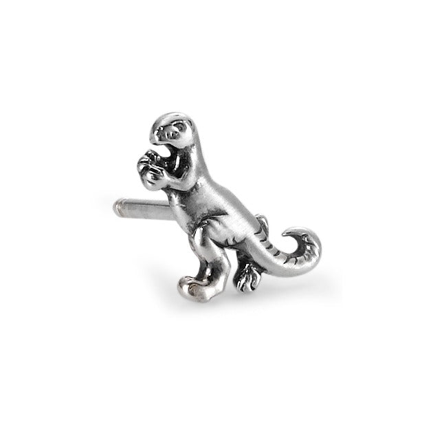 Single stud earring Silver Patinated Dinosaur