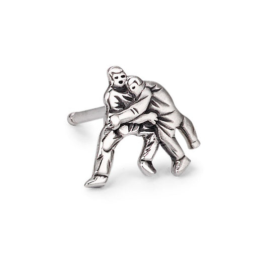 Single stud earring Silver Patinated Swiss Wrestling