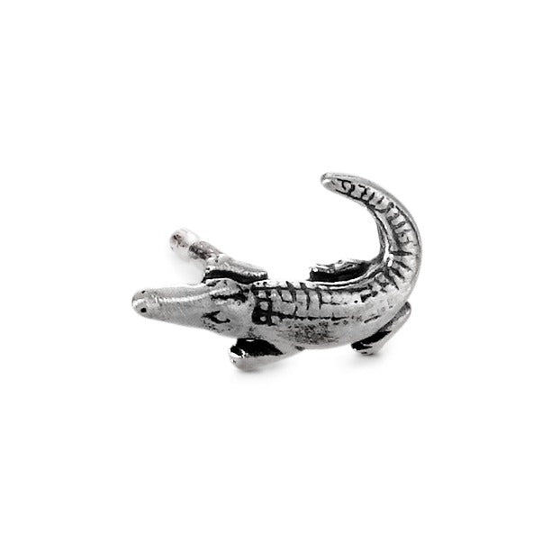 Single stud earring Silver Patinated Crocodile