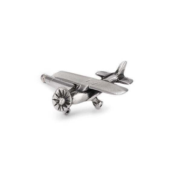 Single stud earring Silver Patinated Propeller Plane