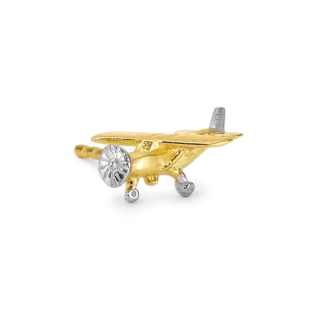 Single stud earring 18k Yellow Gold Propeller Plane