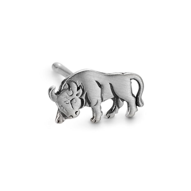 Single stud earring Silver Patinated Bull