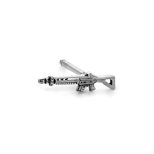 Single stud earring Silver Patinated Assault Rifle