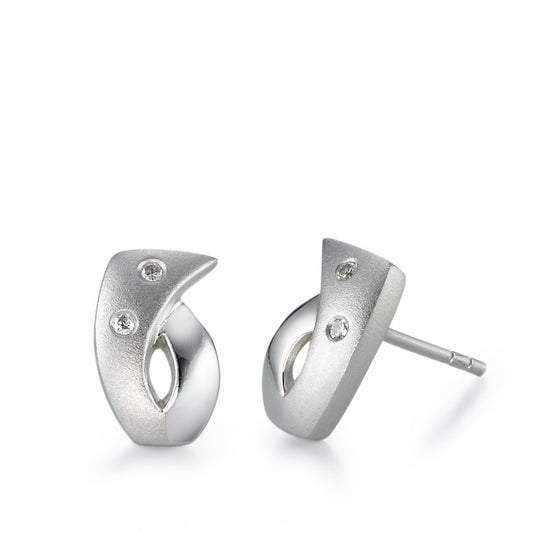 Stud earrings Silver Zirconia 4 Stones Rhodium plated