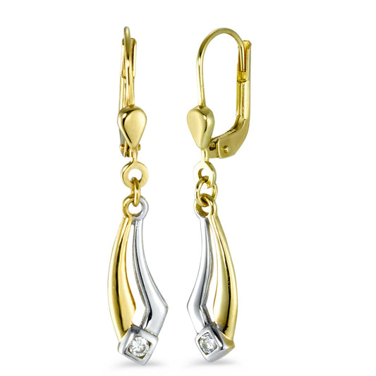 Drop Earrings 18k Yellow Gold Zirconia 2 Stones