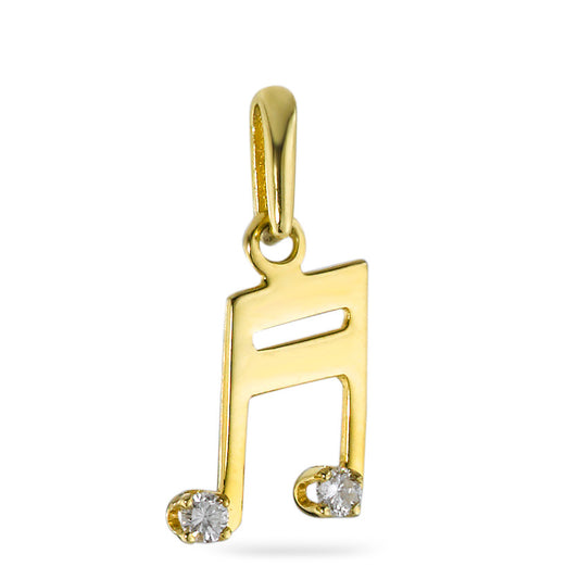 Pendant 18k Yellow Gold Diamond 0.04 ct, 2 Stones, w-pi1 Musical Note