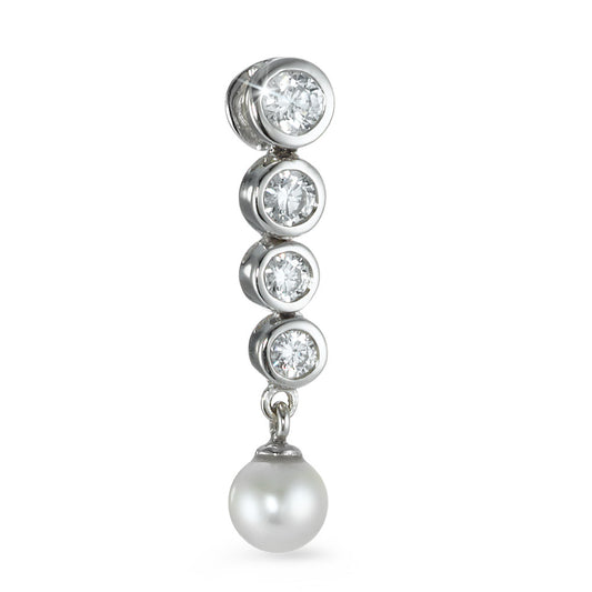 Pendant 18k White Gold Zirconia 4 Stones Freshwater pearl