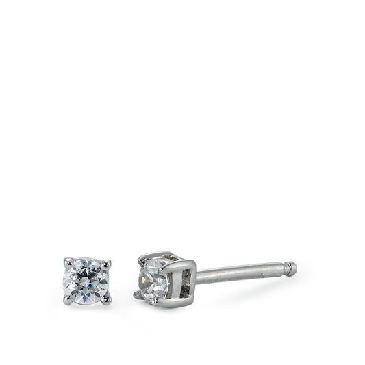 Stud earrings Silver Zirconia 2 Stones Rhodium plated Ø3 mm