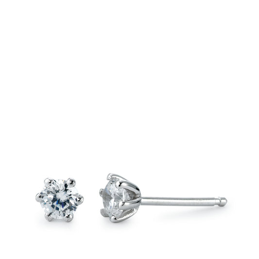 Stud earrings Silver Zirconia 2 Stones Rhodium plated Ø4 mm