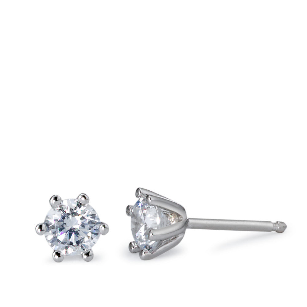 Stud earrings Silver Zirconia 2 Stones Rhodium plated Ø5 mm