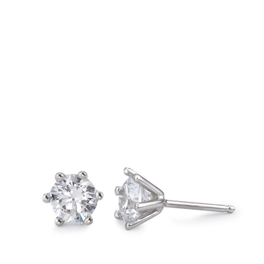 Stud earrings Silver Zirconia 2 Stones Rhodium plated Ø6 mm