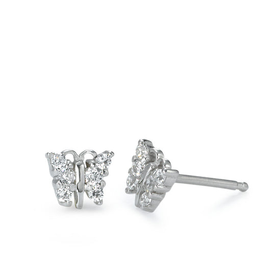 Stud earrings Silver Zirconia Rhodium plated Butterfly