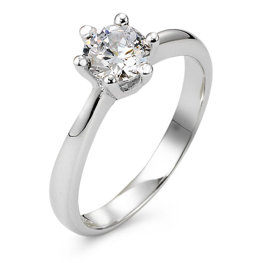 Solitaire ring Silver Zirconia 5.5 mm Rhodium plated