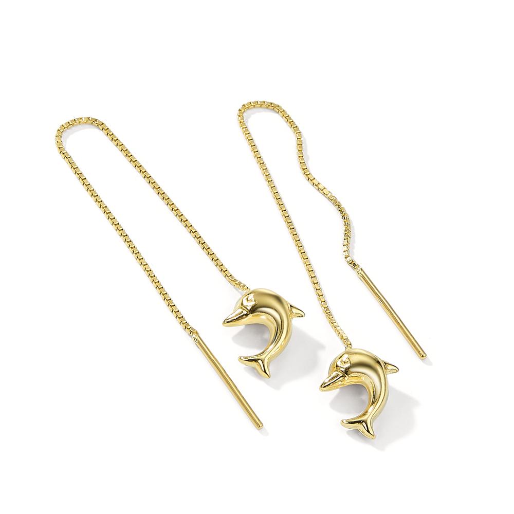 Threader Earrings 18k Yellow Gold Dolphin