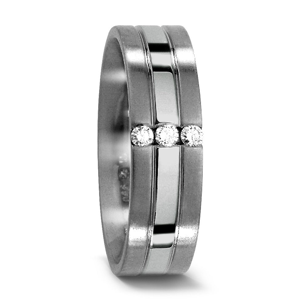 Wedding Ring Titanium, Platinum 950 Diamond 0.06 ct, 3 Stones, w-si