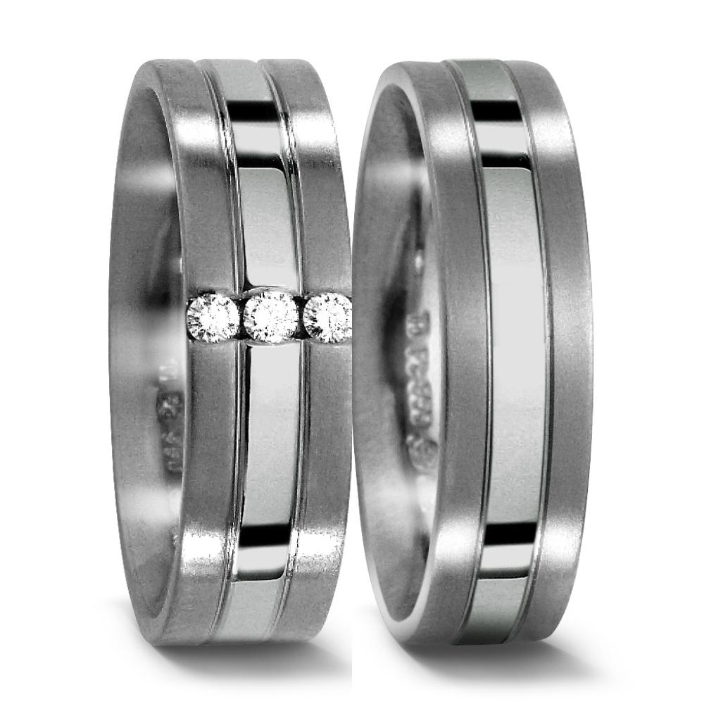 Wedding Ring Titanium, Platinum 950 Diamond 0.06 ct, 3 Stones, w-si