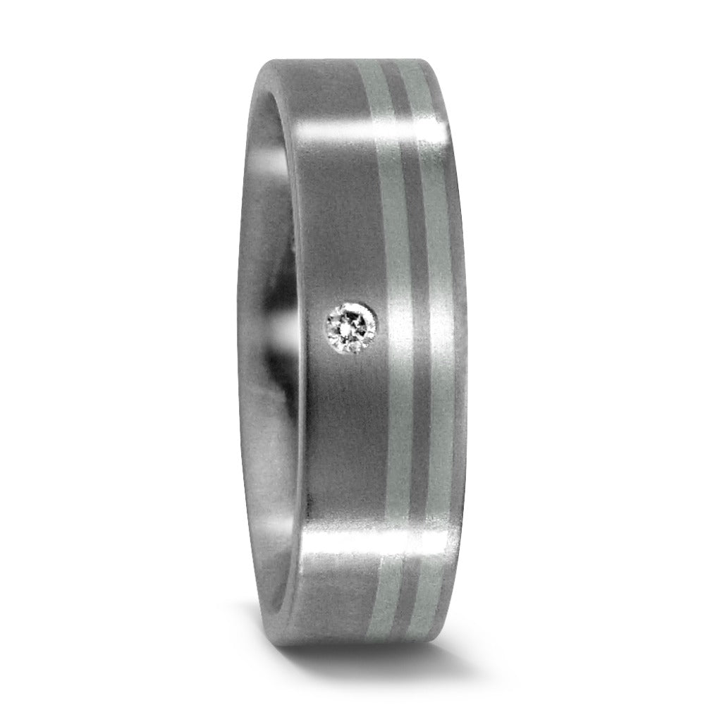 Wedding Ring Titanium, Platinum 950 Diamond 0.02 ct, w-si