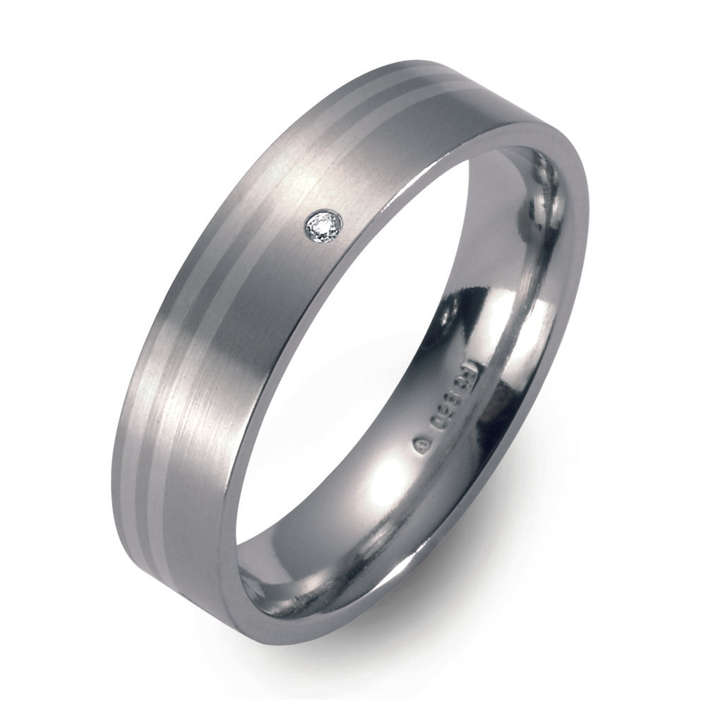 Wedding Ring Titanium, Platinum 950 Diamond 0.02 ct, w-si