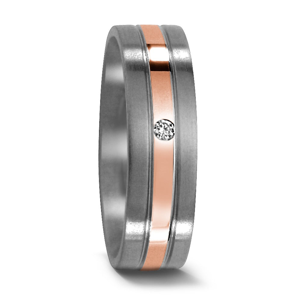 Wedding Ring Titanium, 18k Red Gold Diamond 0.02 ct, w-si