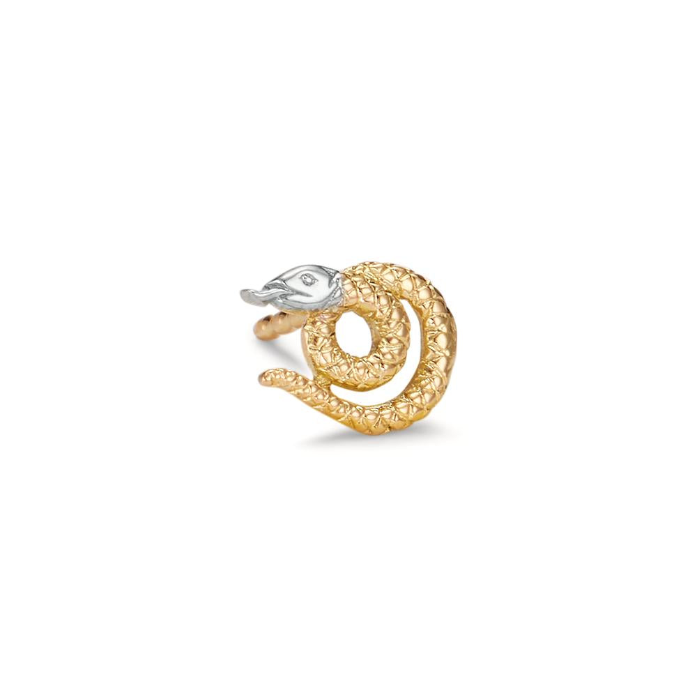 Single stud earring 18k Yellow Gold Bicolor Snake