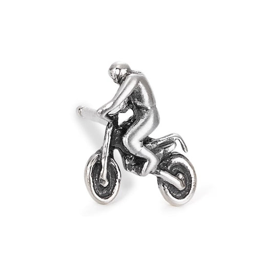 Single stud earring Silver Patinated Motocross