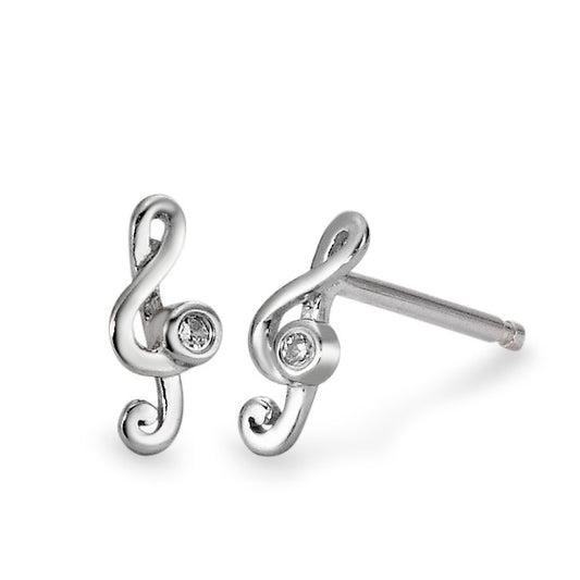 Stud earrings Silver Zirconia 2 Stones Rhodium plated Treble Clef