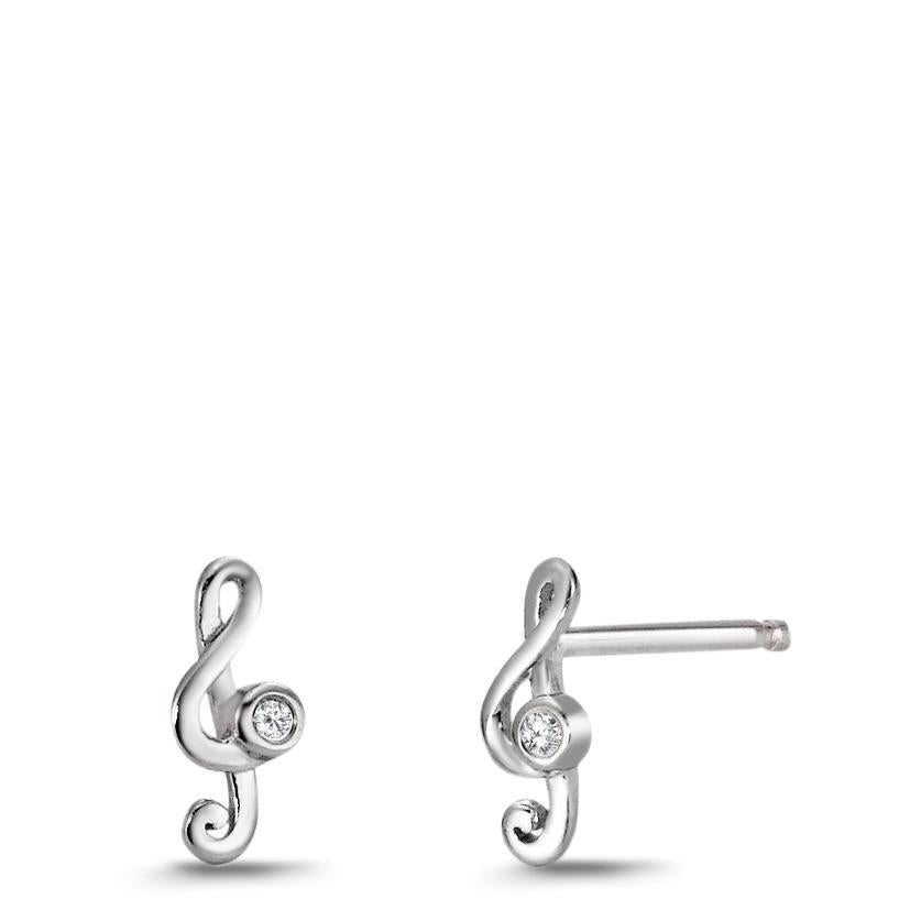 Stud earrings Silver Zirconia 2 Stones Rhodium plated Treble Clef