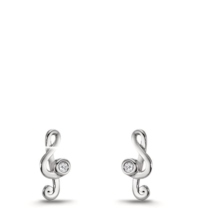 Stud earrings Silver Zirconia 2 Stones Rhodium plated Treble Clef