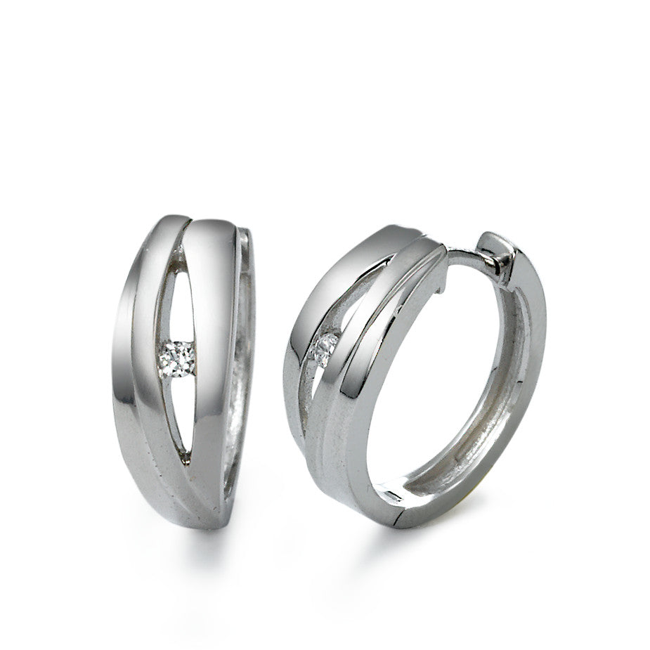 Hinged hoop Silver Zirconia 2 Stones Rhodium plated