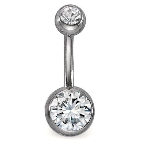 Navel piercing Stainless steel Crystal White