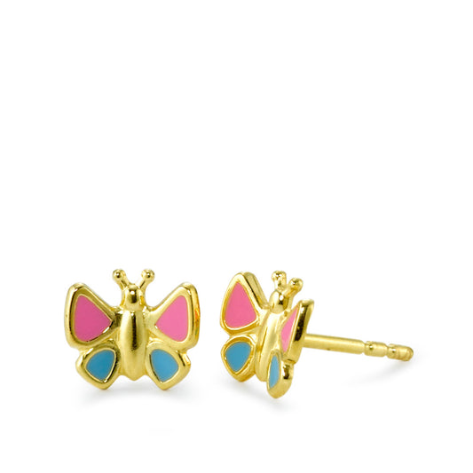 Stud earrings 18k Yellow Gold Lacquered Butterfly