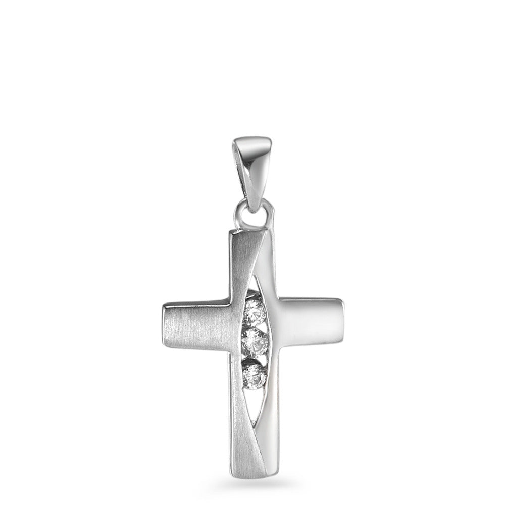 Pendant 18k White Gold Zirconia 3 Stones Cross