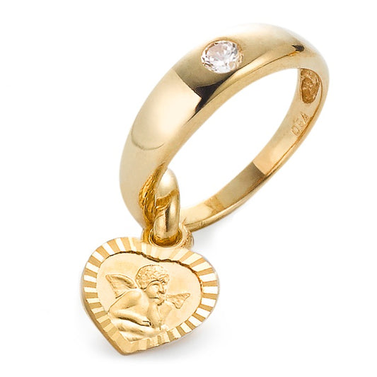 Christening ring 18k Yellow Gold Zirconia Guardian Angel Ø11 mm