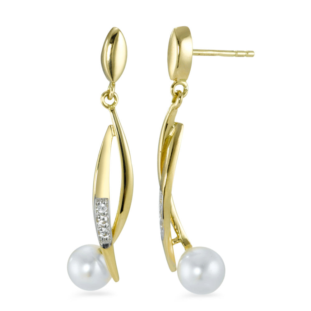 Drop Earrings 18k Yellow Gold Zirconia Freshwater pearl