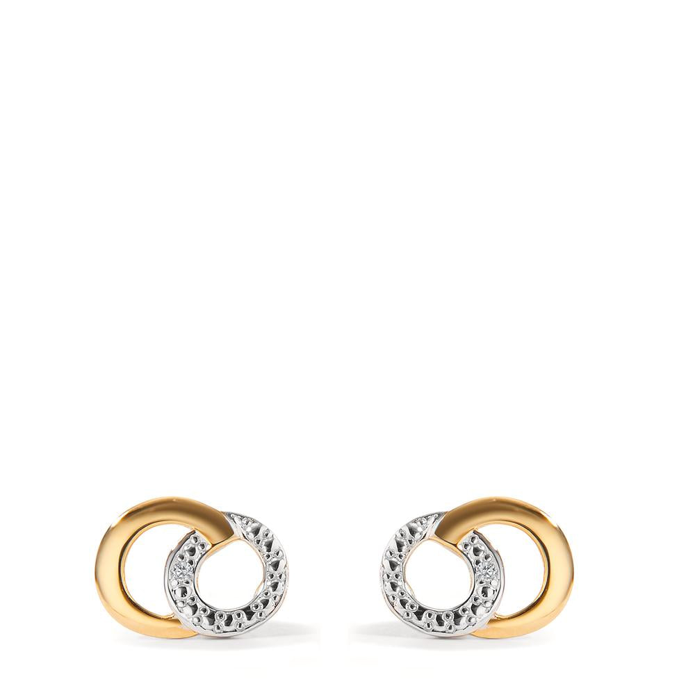 Stud earrings 18k Yellow Gold Diamond 2 Stones, w-pi1 Bicolor