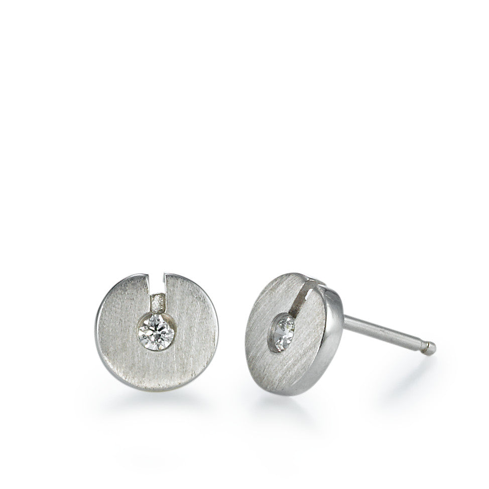 Stud earrings Silver Zirconia 2 Stones Rhodium plated