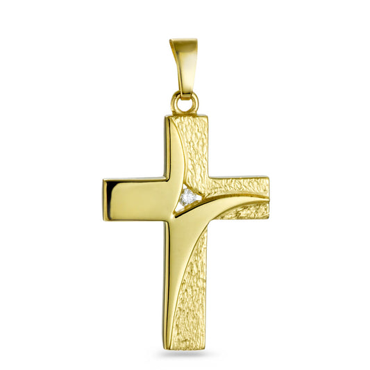 Pendant 18k Yellow Gold Diamond 0.03 ct, w-si Cross