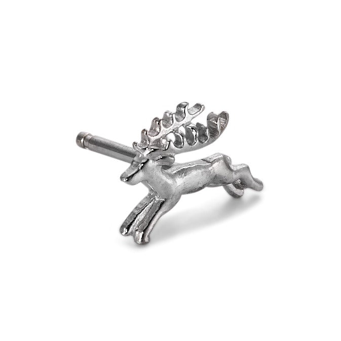 Single stud earring 18k White Gold Deer