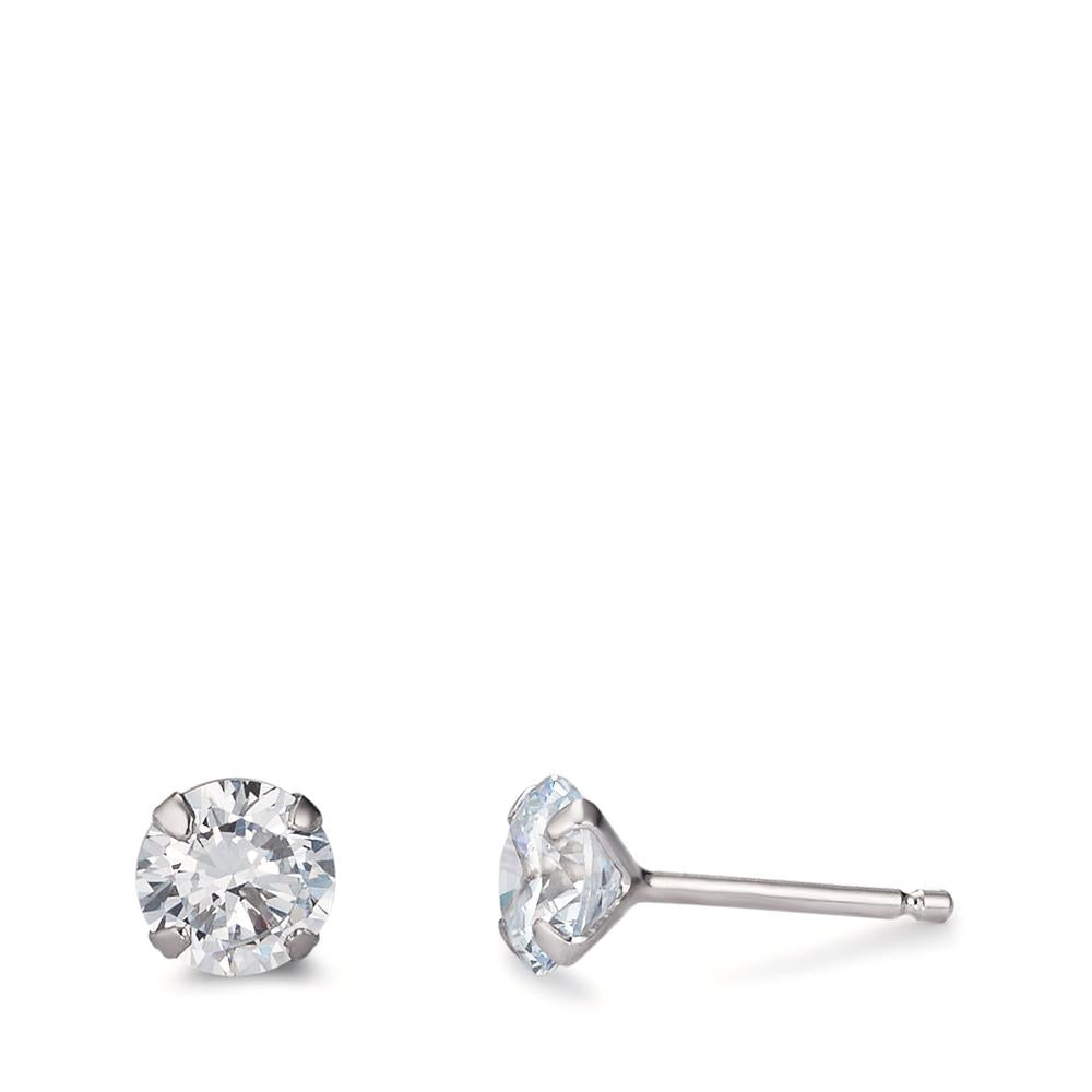 Stud earrings Silver Zirconia White, 2 Stones, round, 6 mm Rhodium plated