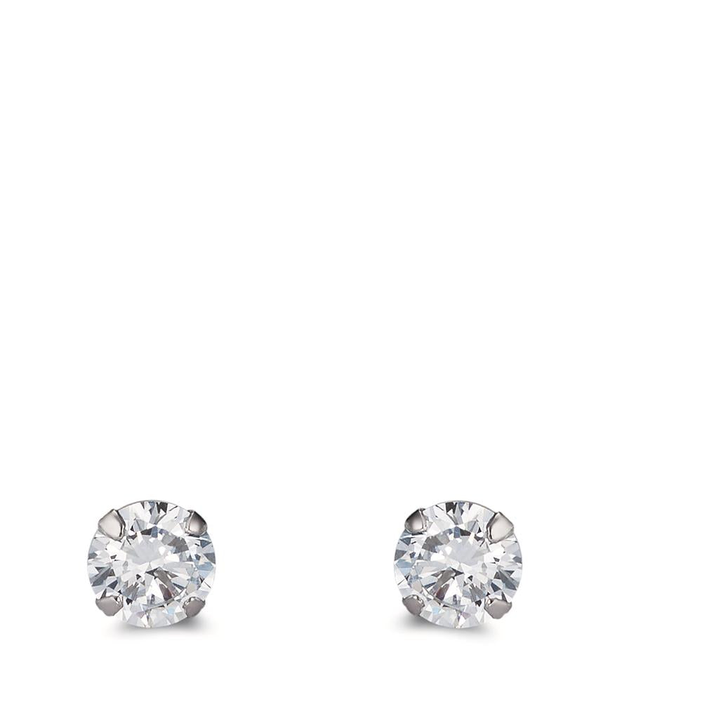 Stud earrings Silver Zirconia White, 2 Stones, round, 6 mm Rhodium plated