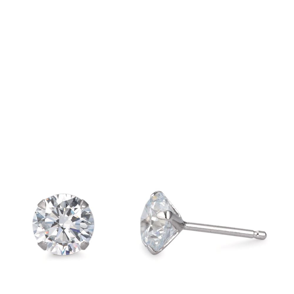 Stud earrings Silver Zirconia 2 Stones, round, 7 mm Rhodium plated