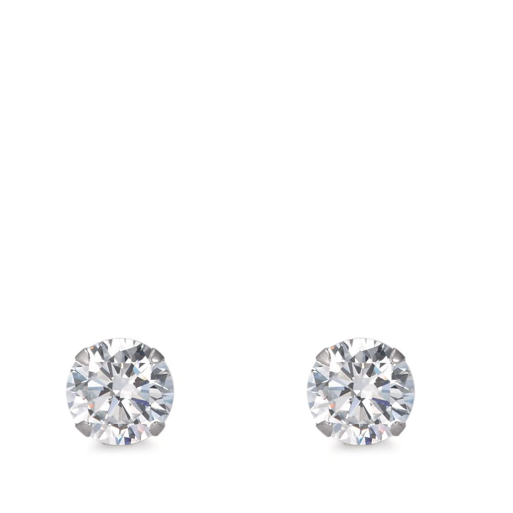 Stud earrings Silver Zirconia 2 Stones, round, 7 mm Rhodium plated